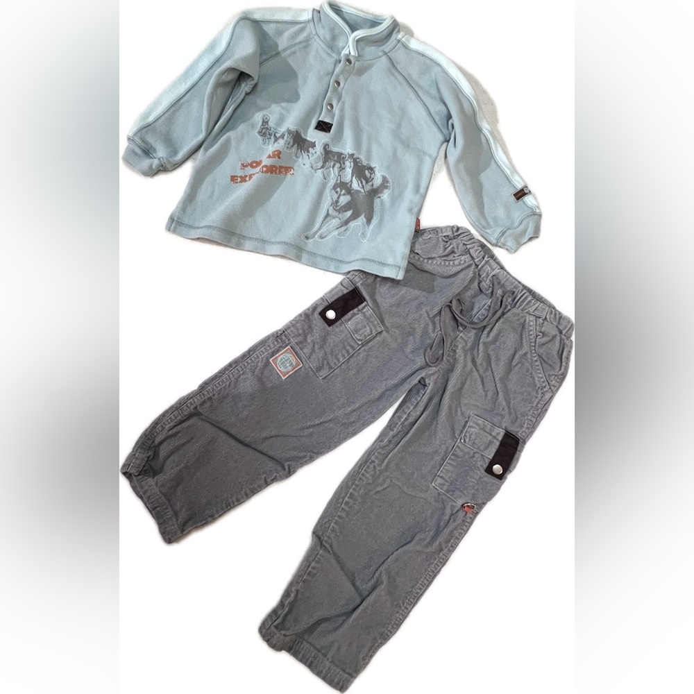 Le top boys, corduroy pants and pullover sweatshirt.matching set size 5 EUC